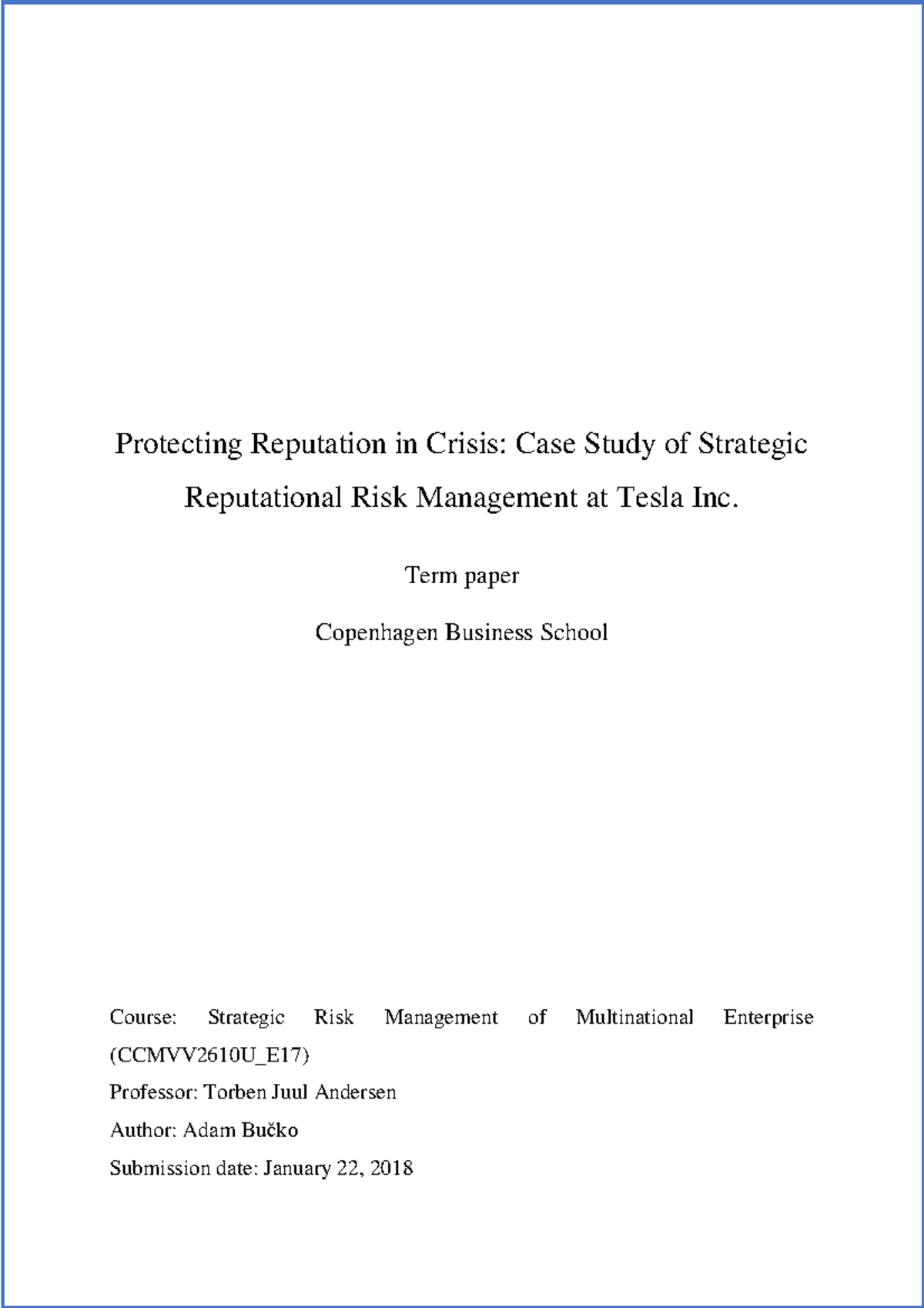 Tesla Inc. Reputational Risk Management: A Strategic Case Study ...