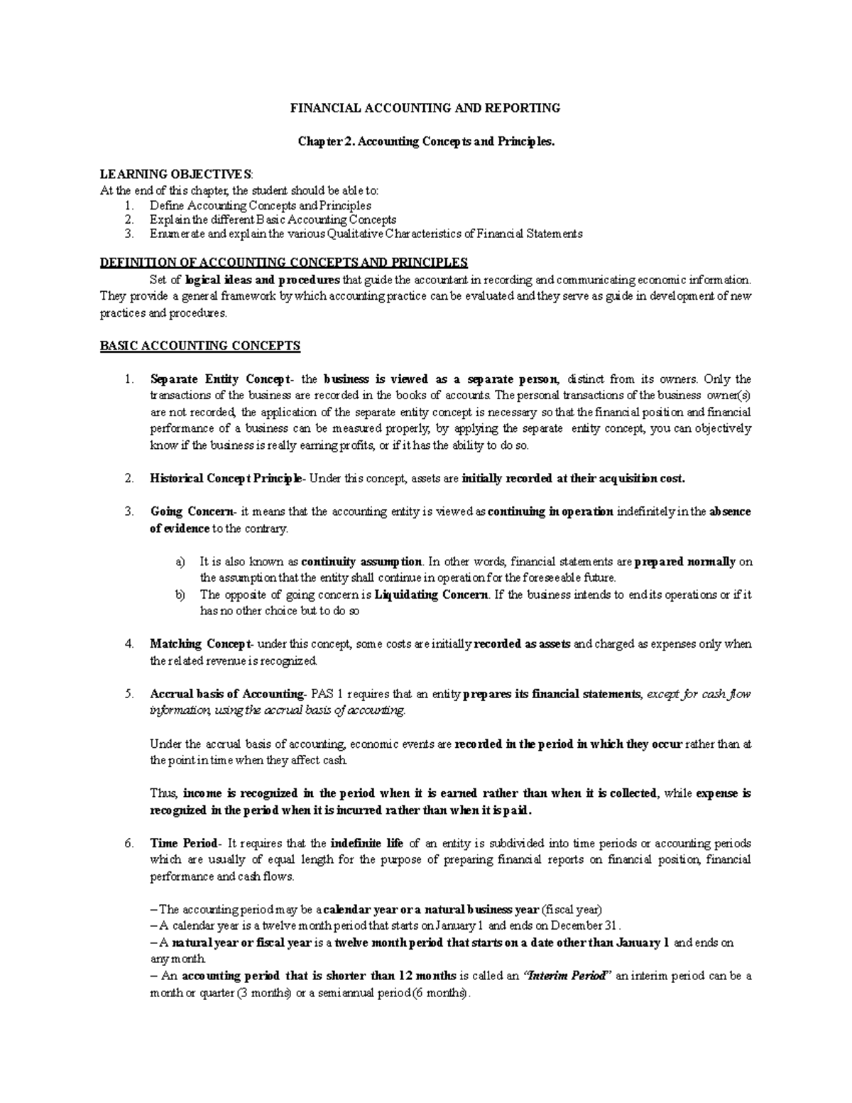 FAAR 2 - Lecture Notes on Accounting Concepts & Principles - Studocu