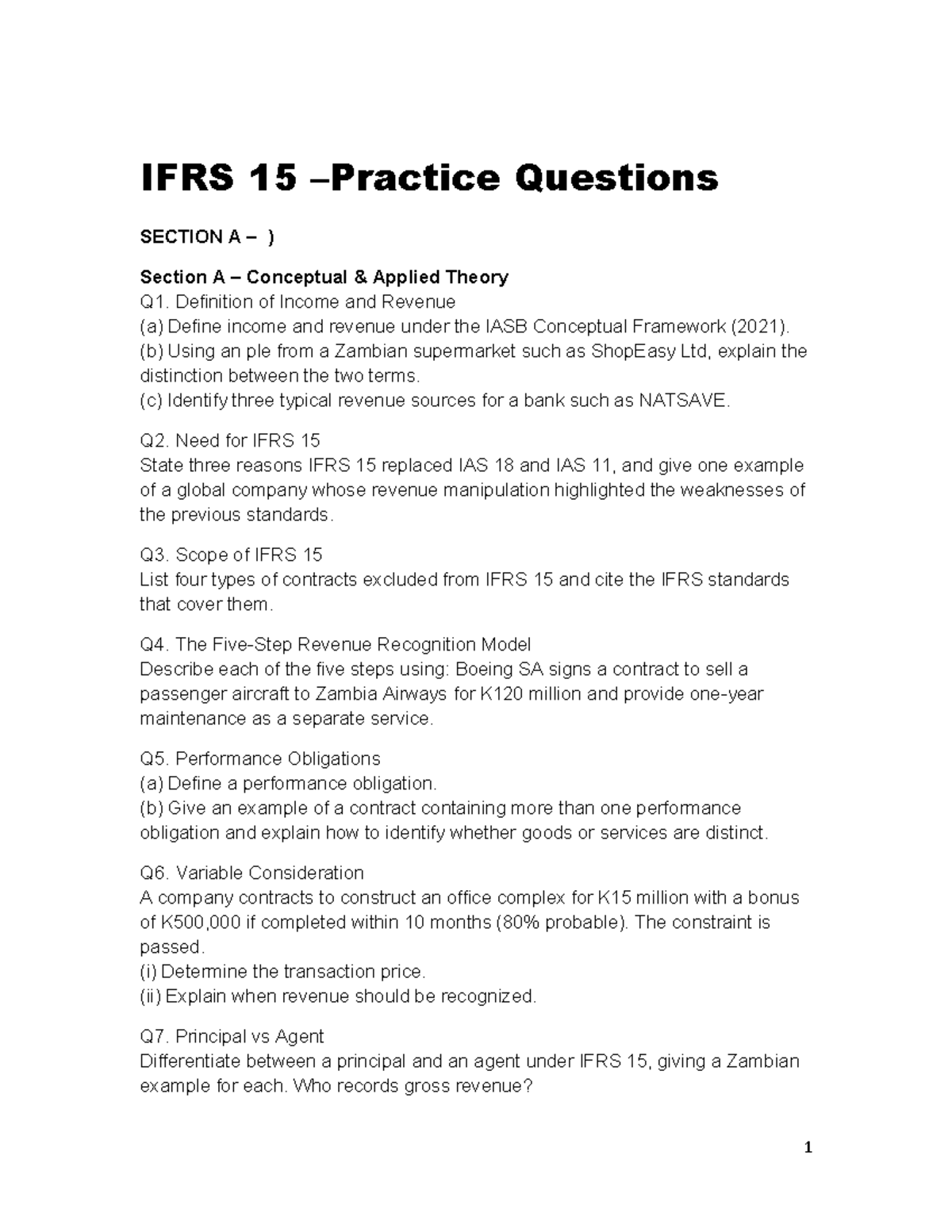 IFRS 15 Practice Questions: Conceptual Framework & Revenue Recognition ...