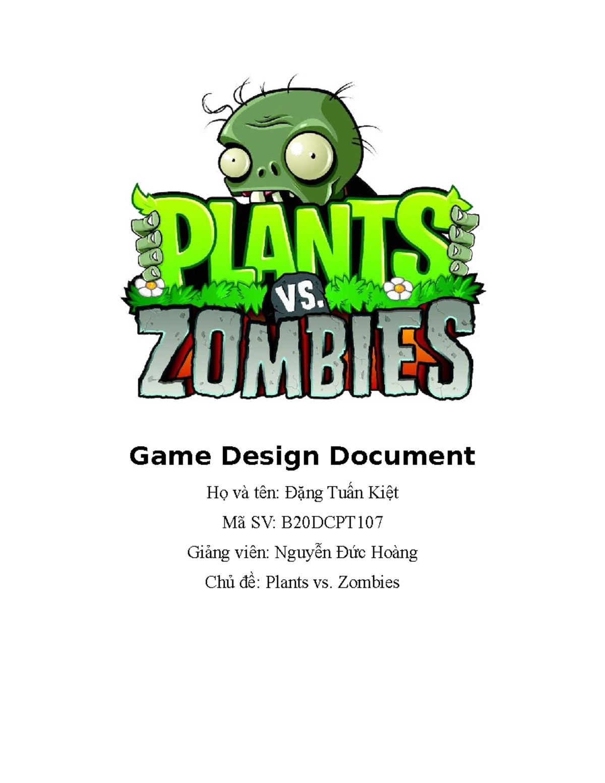 Game Design Document: Plants vs. Zombies (B20DCPT107) - Studocu