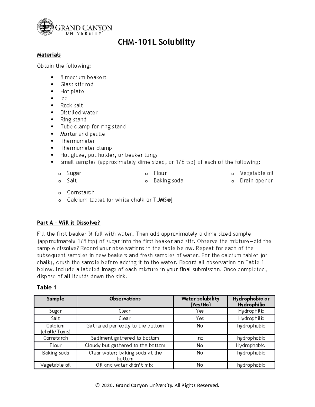 CHM 101L RS Solubility Experiment and Observations Worksheet - Studocu