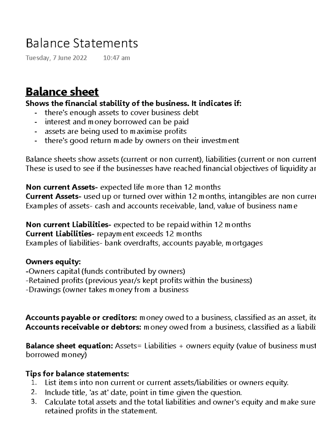 Balance Statements Overview: Understanding Financial Stability - Studocu