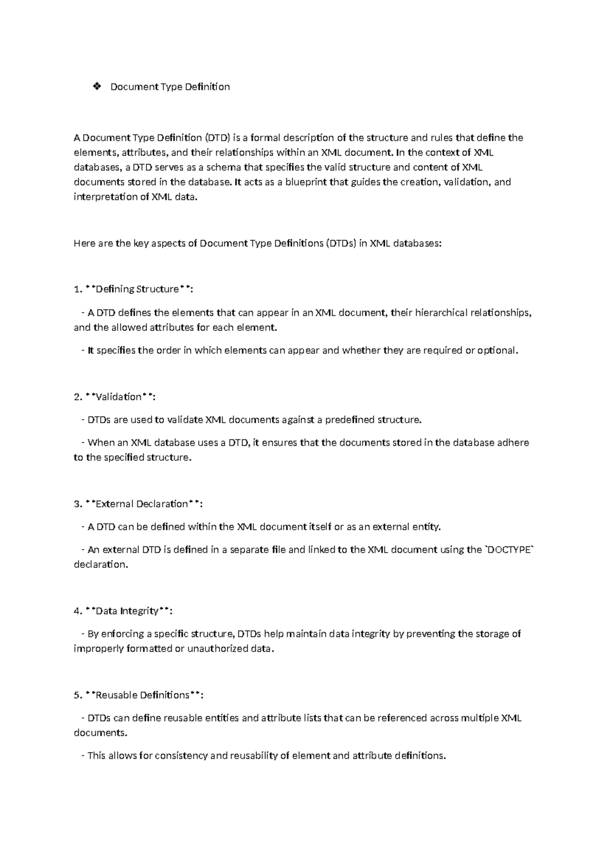 DTD - Sem1 notes - Document Type Definition A Document Type Definition ...