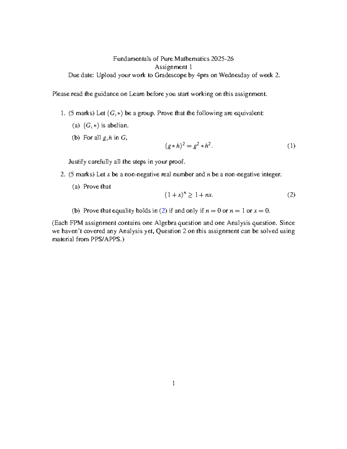 2026-FPM-A1: Fundamentals of Pure Math Assignment 1 Guide - Studocu