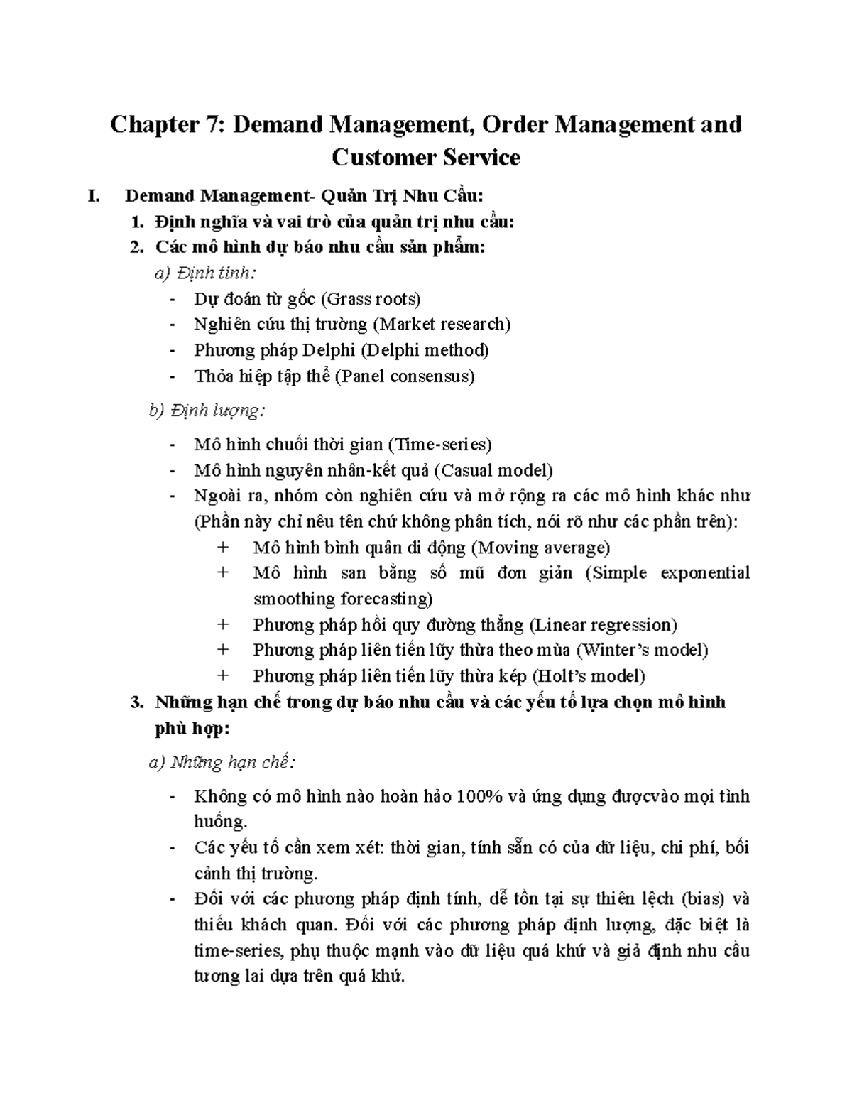 Chapter 7: Demand & Order Management, Customer Service Overview - Studocu
