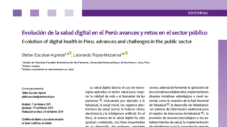 Evolucion de la salud digital en el Peru avances y - EDITORIAL An Fac ...