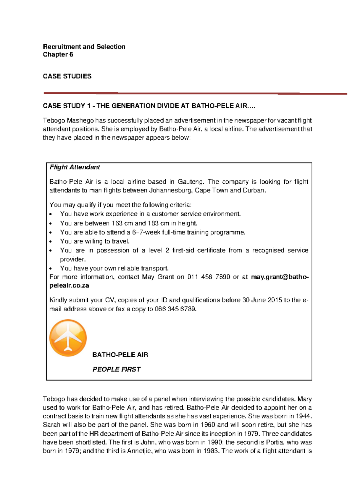 Chapter 6 CASE Study - PEG121T - TUT - Studocu