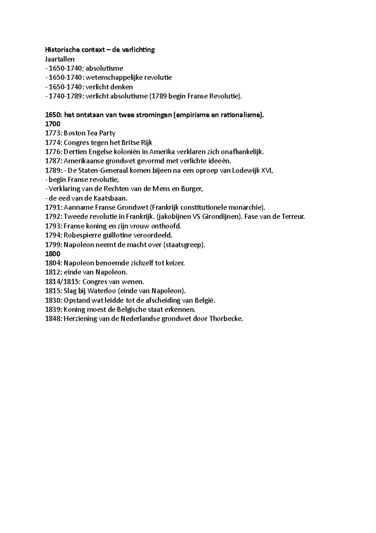 Tijdlijn van de Verlichting: Historische Context (1650-1848) - Studeersnel