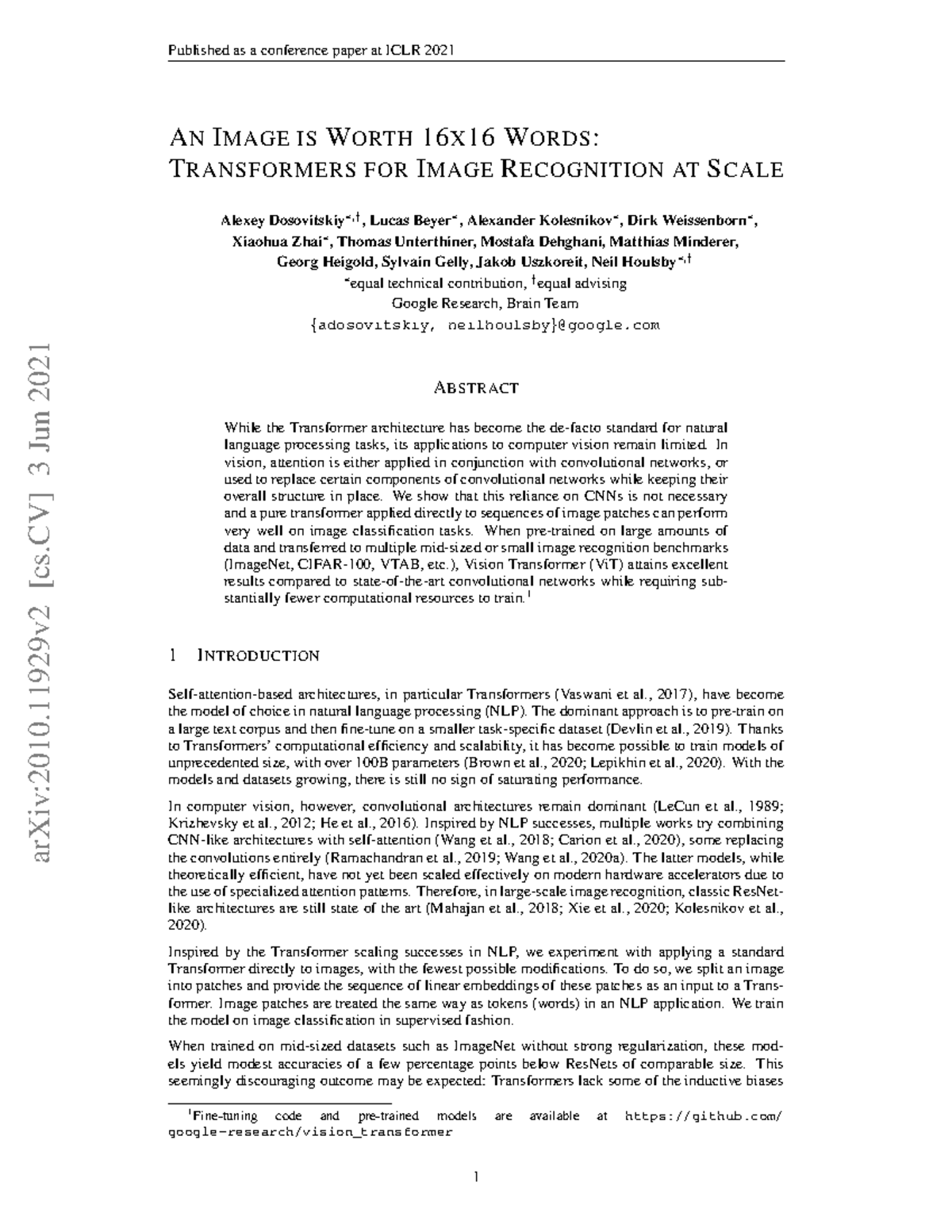 "ICLR 2021: Vision Transformers for Image Recognition at Scale" - Studocu