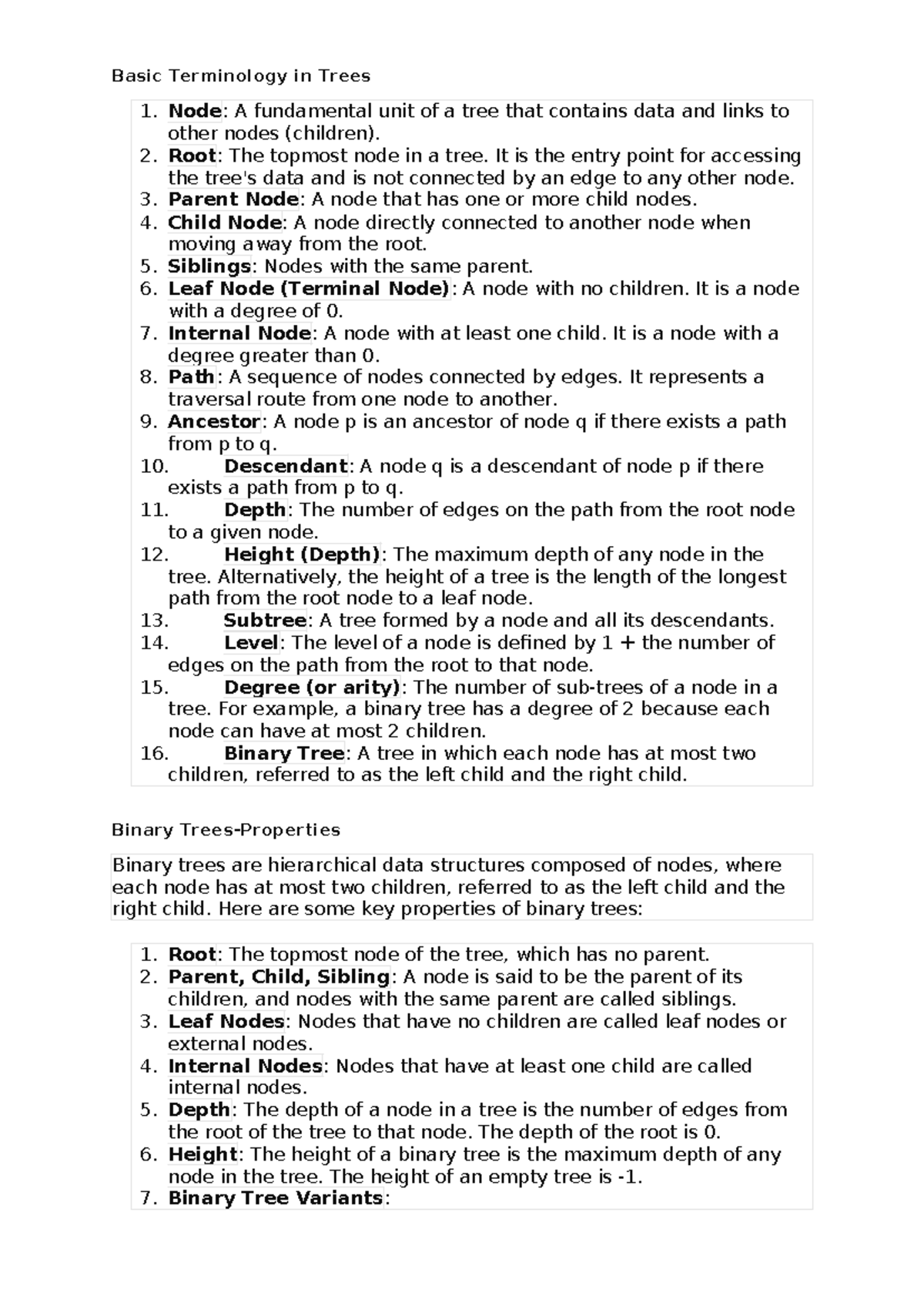 Trees - DATA STRUCTURES NOTES - Basic Terminology in Trees 1. Node: A ...
