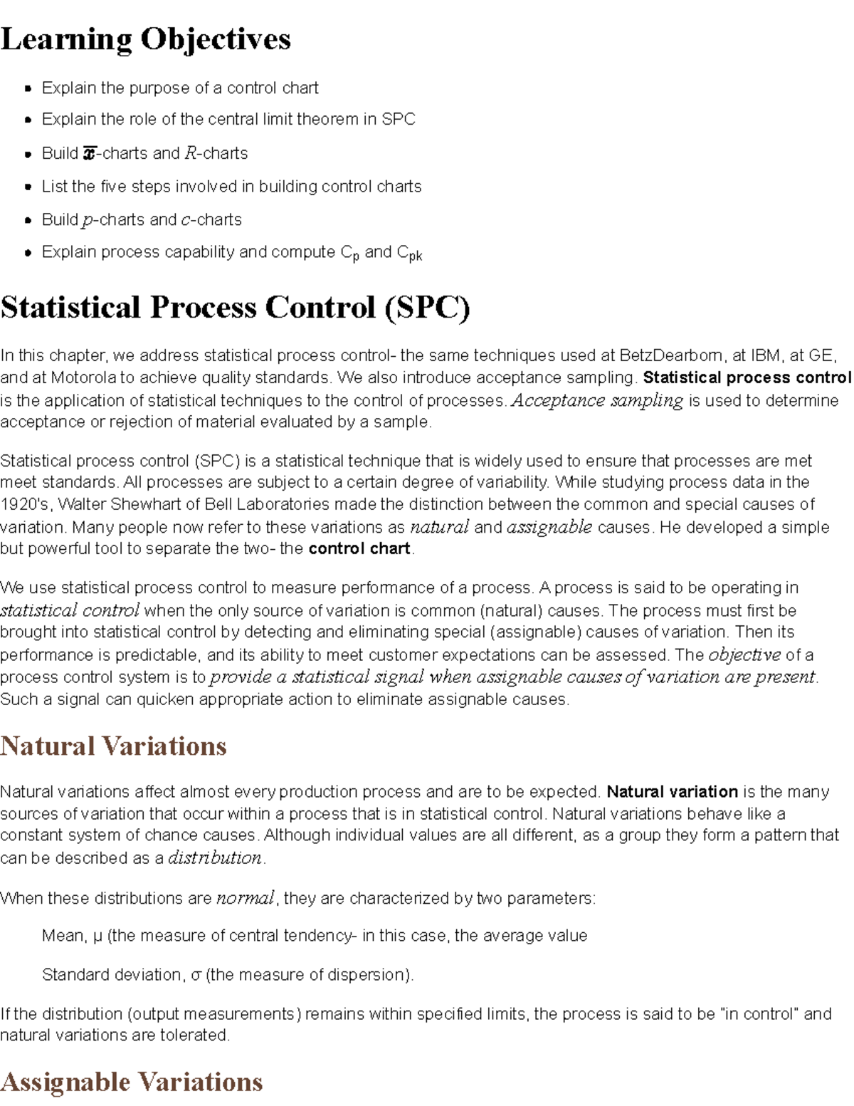 CGMS401, Module 8 - SPC Learning Objectives and Key Concepts - Studocu