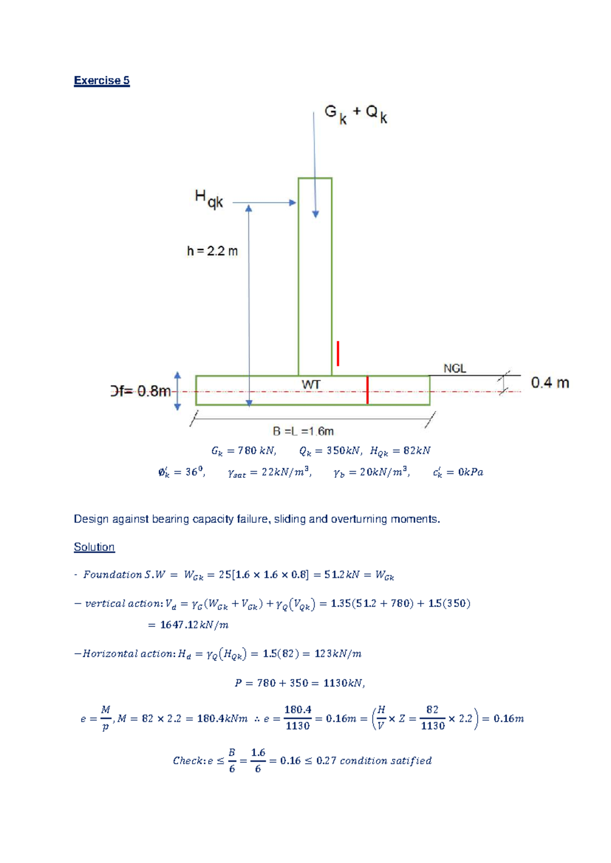 Exercise 5: Eurocode Design of Shallow Foundation Analysis - Studocu