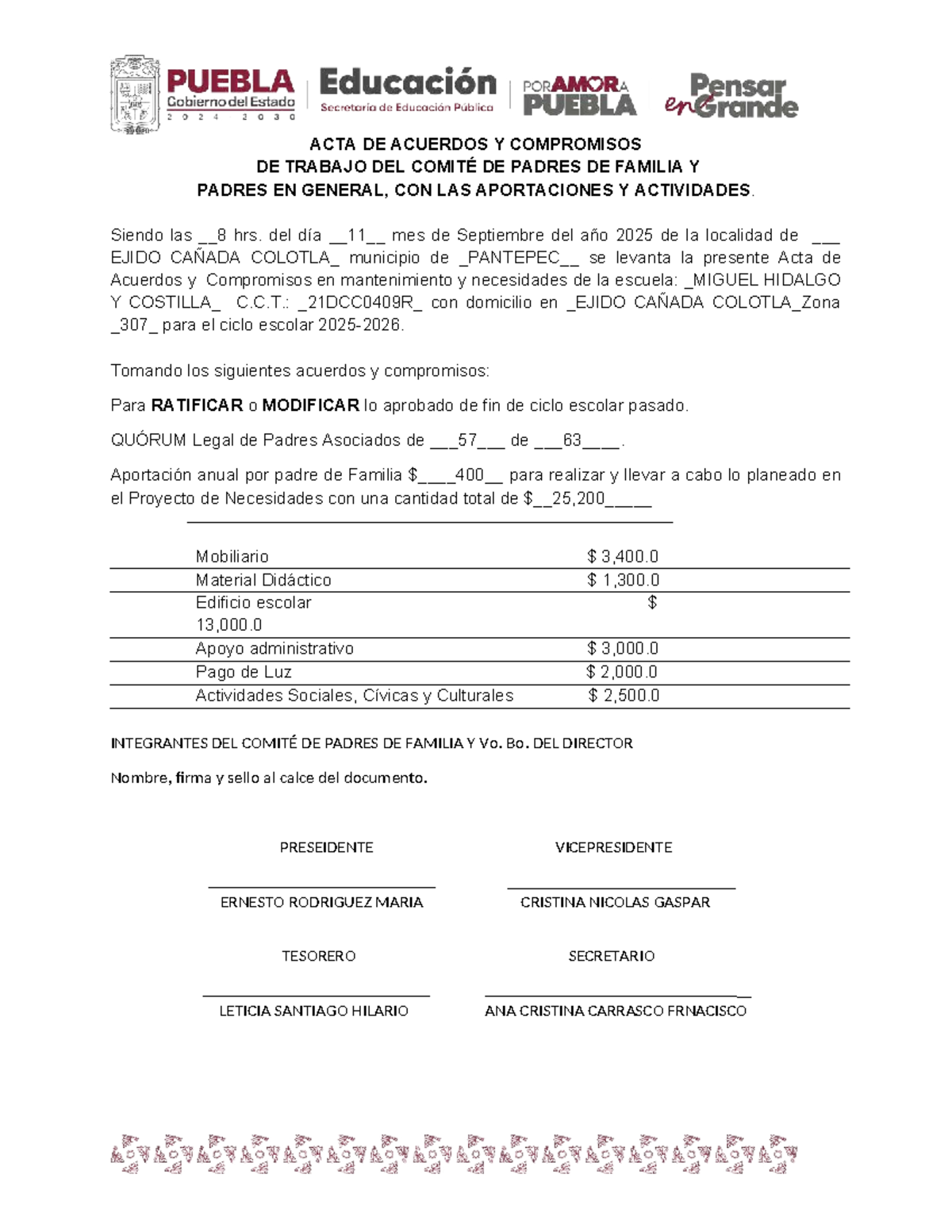 ACTA DE ACUERDOS Y COMPROMISOS DEL COMITÉ DE PADRES 2025-2026 - Studocu