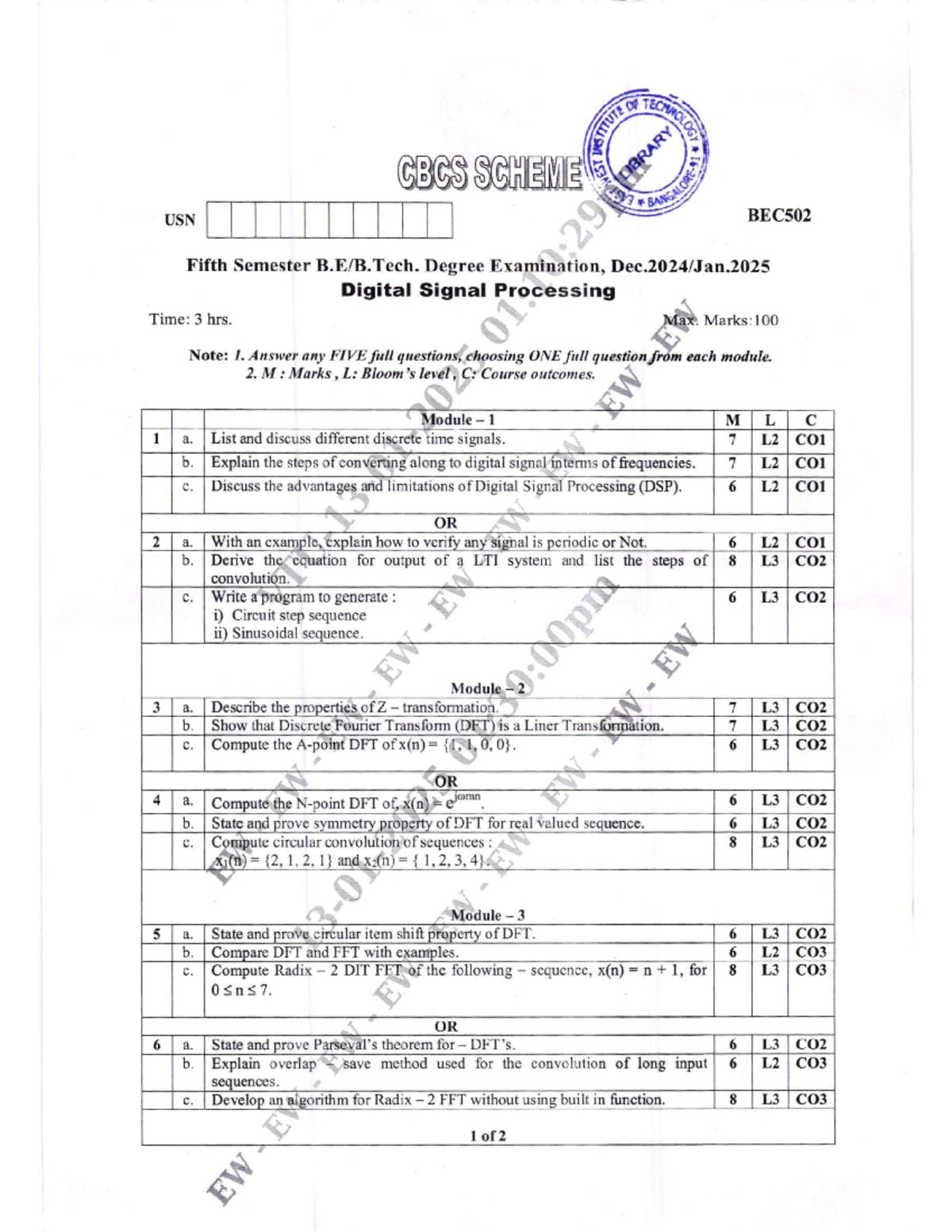 BEC502 - Digital Signal Processing Final Exam Guide, Dec 2024 - Studocu