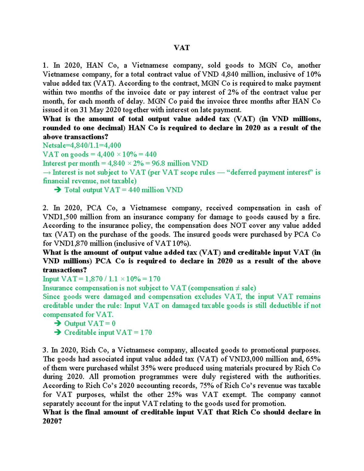 VAT Analysis and Calculations for 2020 Transactions - btap VAT - Studocu