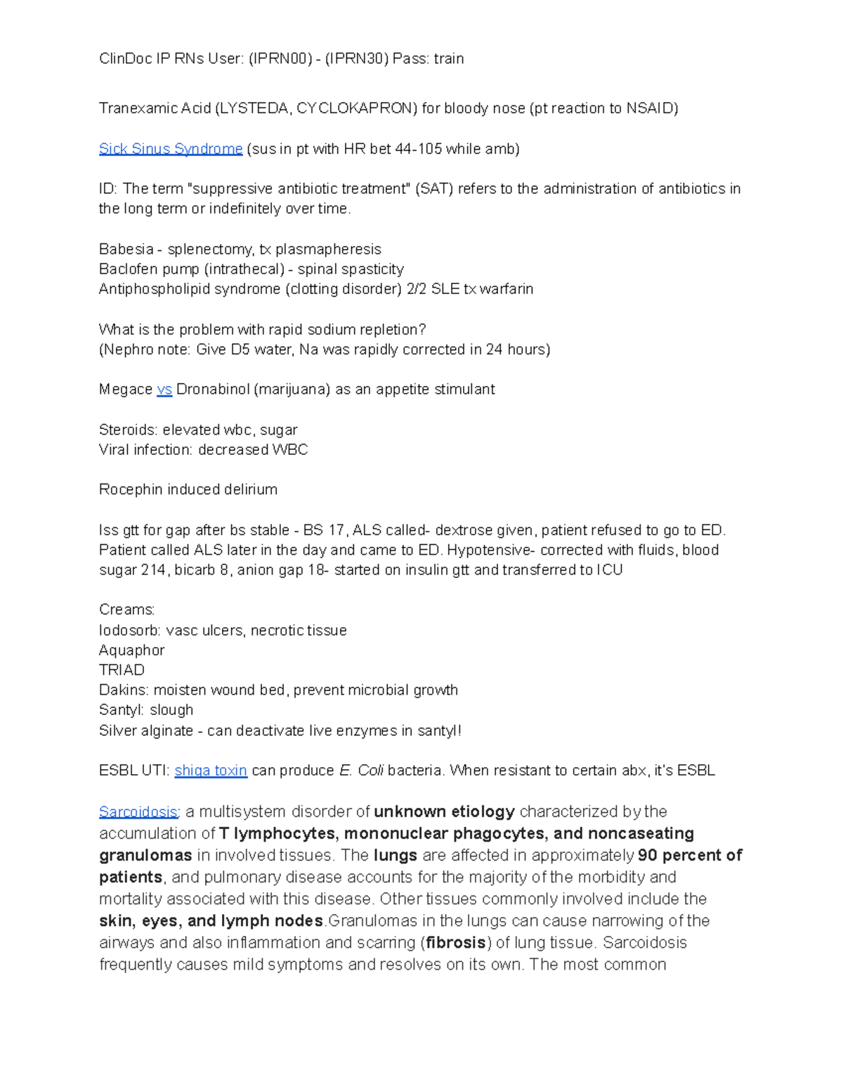 ClinDoc IP RNs User Notes: (IPRN00) (IPRN30) Overview of Key Medical ...