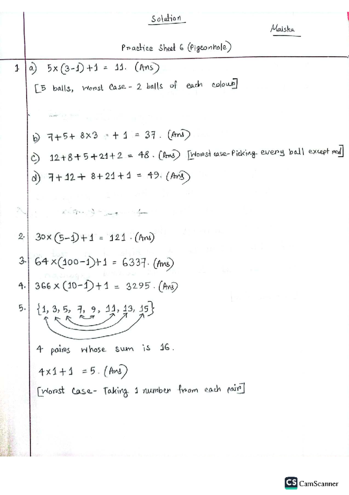 Solution PS6 Practice Sheet on Pigeonhole Principle - Studocu