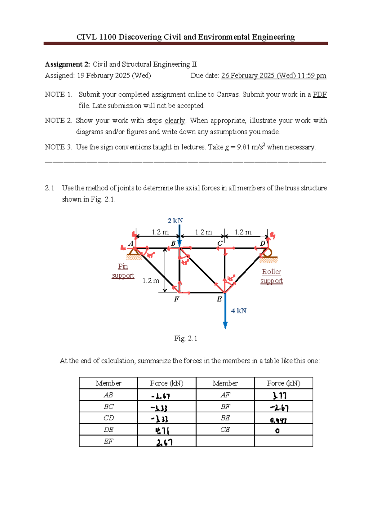 Civil hw2 - structural assignment - CIVL 1100 Discovering Civil and ...