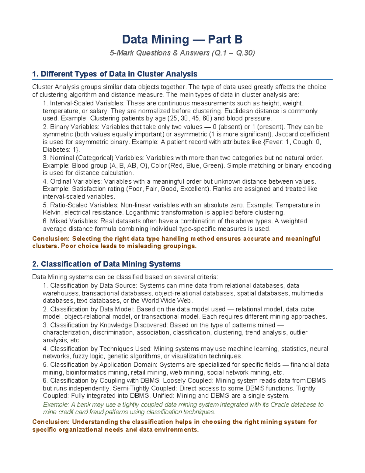 Data Mining Part B: Questions & Answers (Q1-Q30) - Studocu