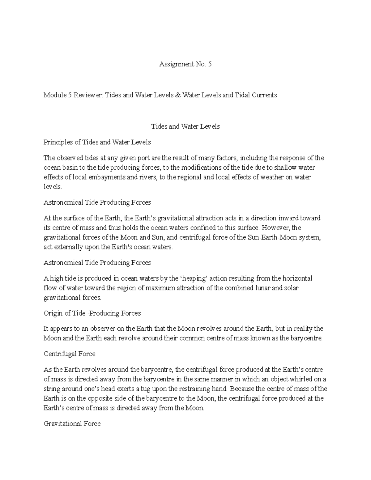 Tides and Water Levels & Water Levels and Tidal Currents - Assignment ...
