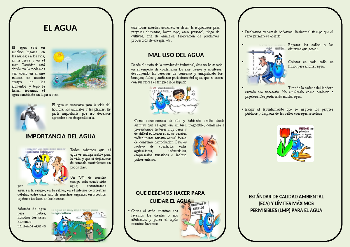 Tríptico del Agua 3: Importancia, Uso y Cuidados del Agua - Document Preview