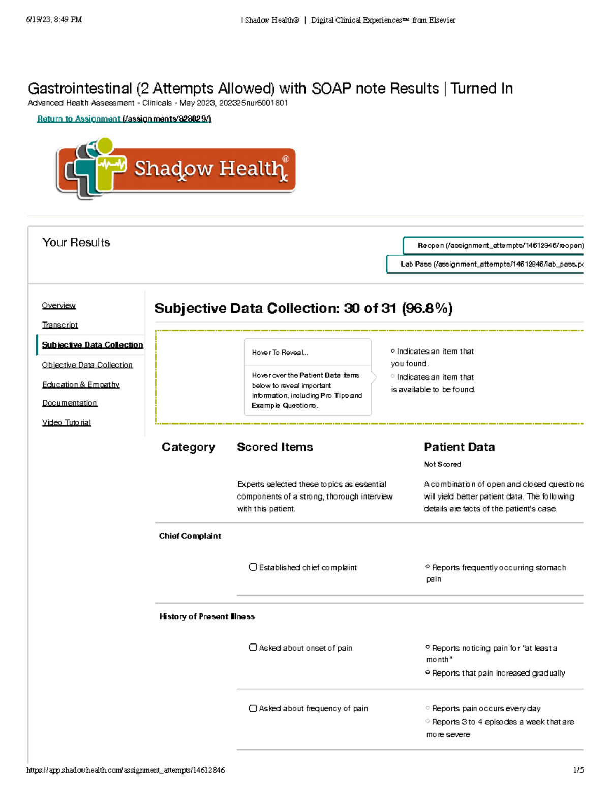 Advanced Health Assessment - Gastrointestinal SOAP Note Results ...