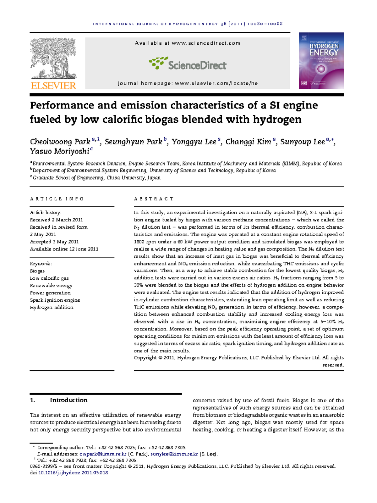 Performance and Emission Analysis of SI Engine with Biogas-Hydrogen ...