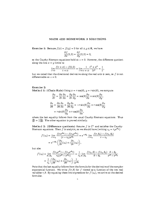 MA4220 Homework 4 Solutions - Exercise 1: By the fundamental theorem of ...