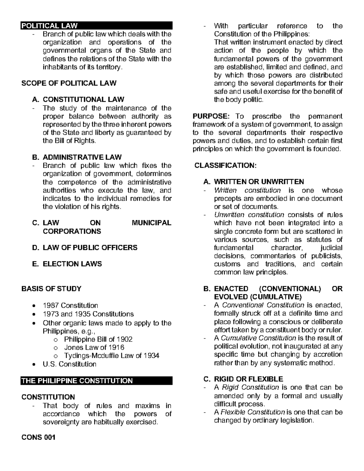 Political Law: Constitutional Law Reviewer (Revised Version) - Studocu