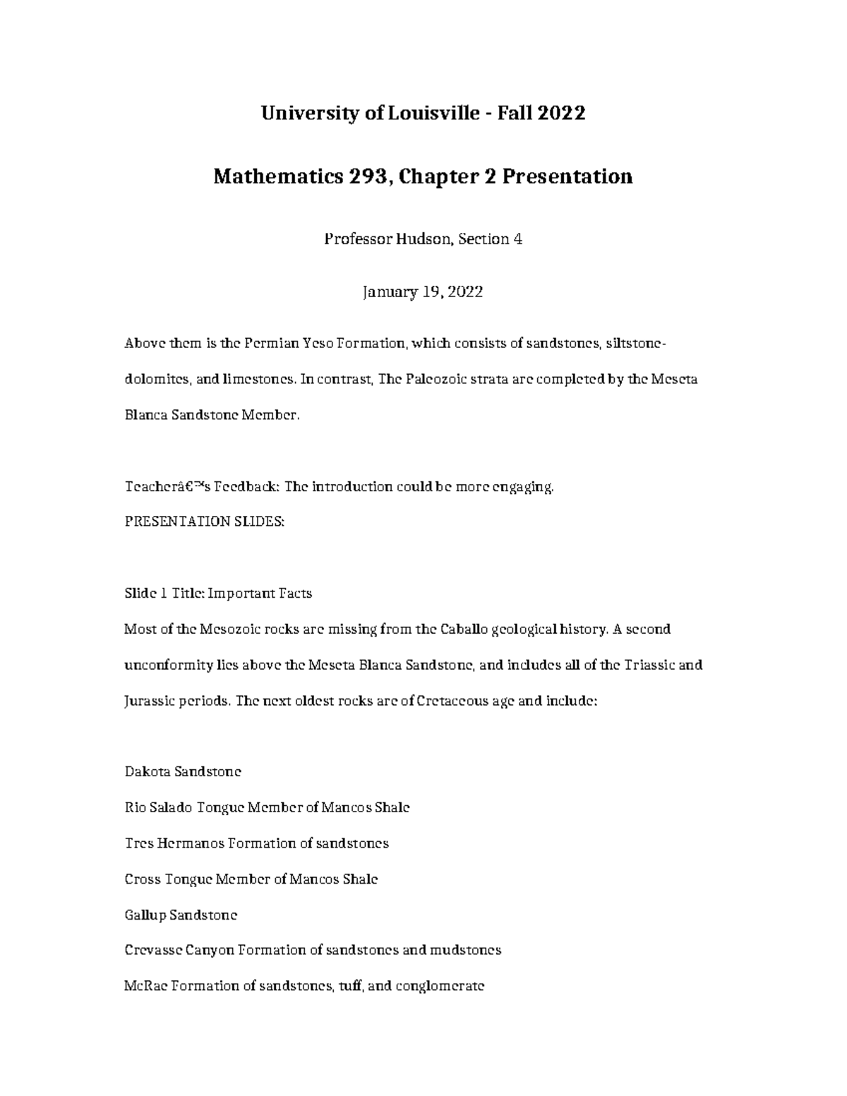 Mathematics 293 Fall 2022, Chapter 2 Presentation by Prof. Hudson - Studocu