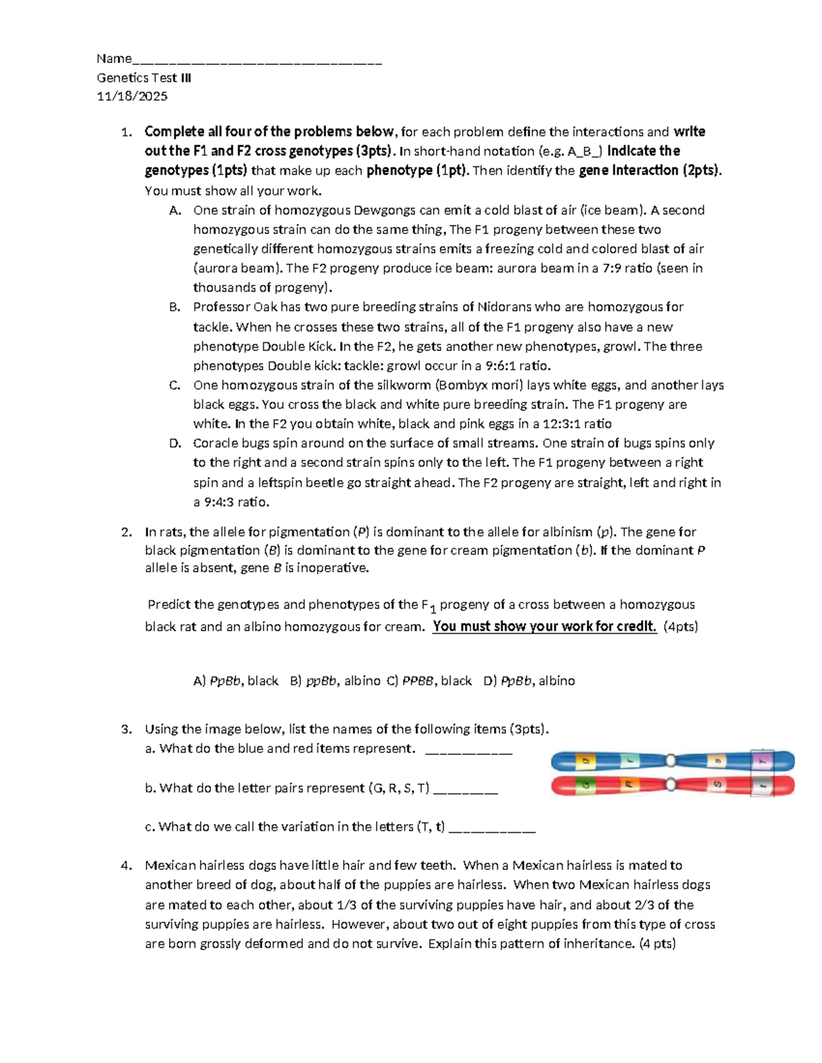 Genetics Test III - Quiz: F1 & F2 Cross Genotypes and Inheritance ...