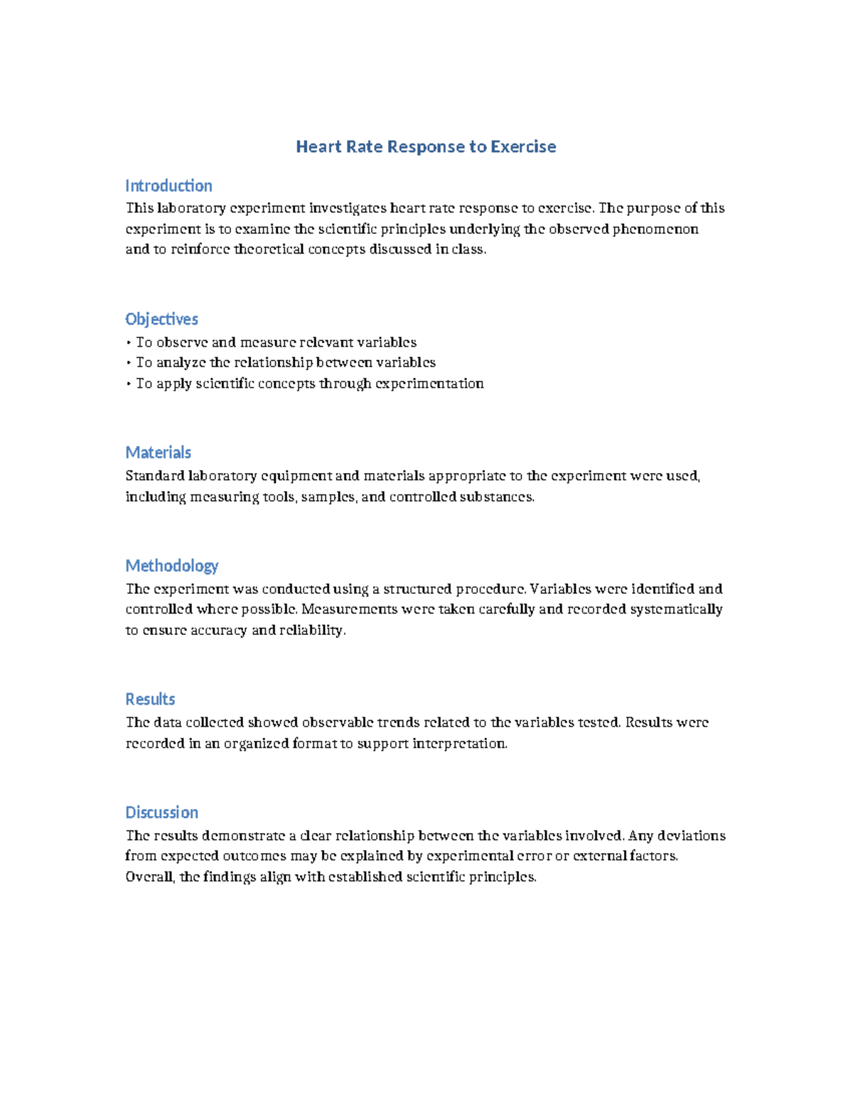 11 Heart Rate Response to Exercise Lab Report Analysis - Studocu