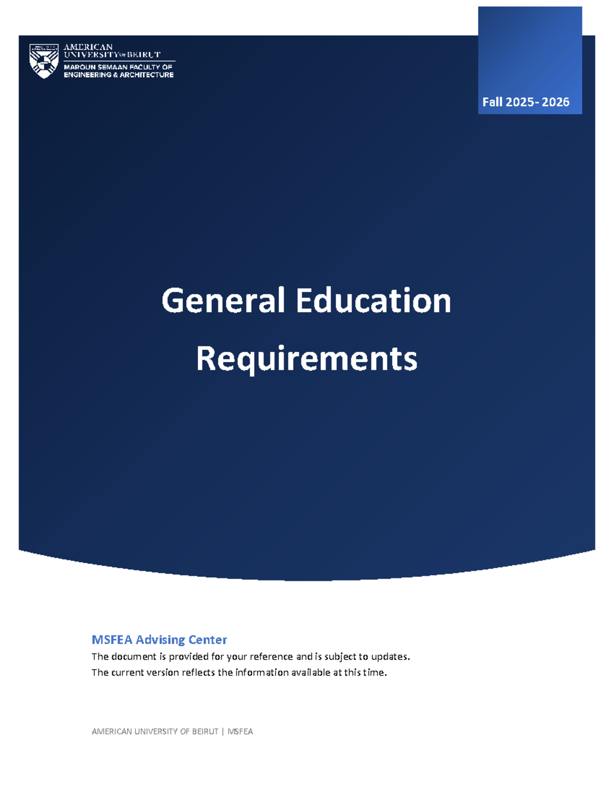 Fall 2026 MSFEA General Education Requirements Overview - Studocu