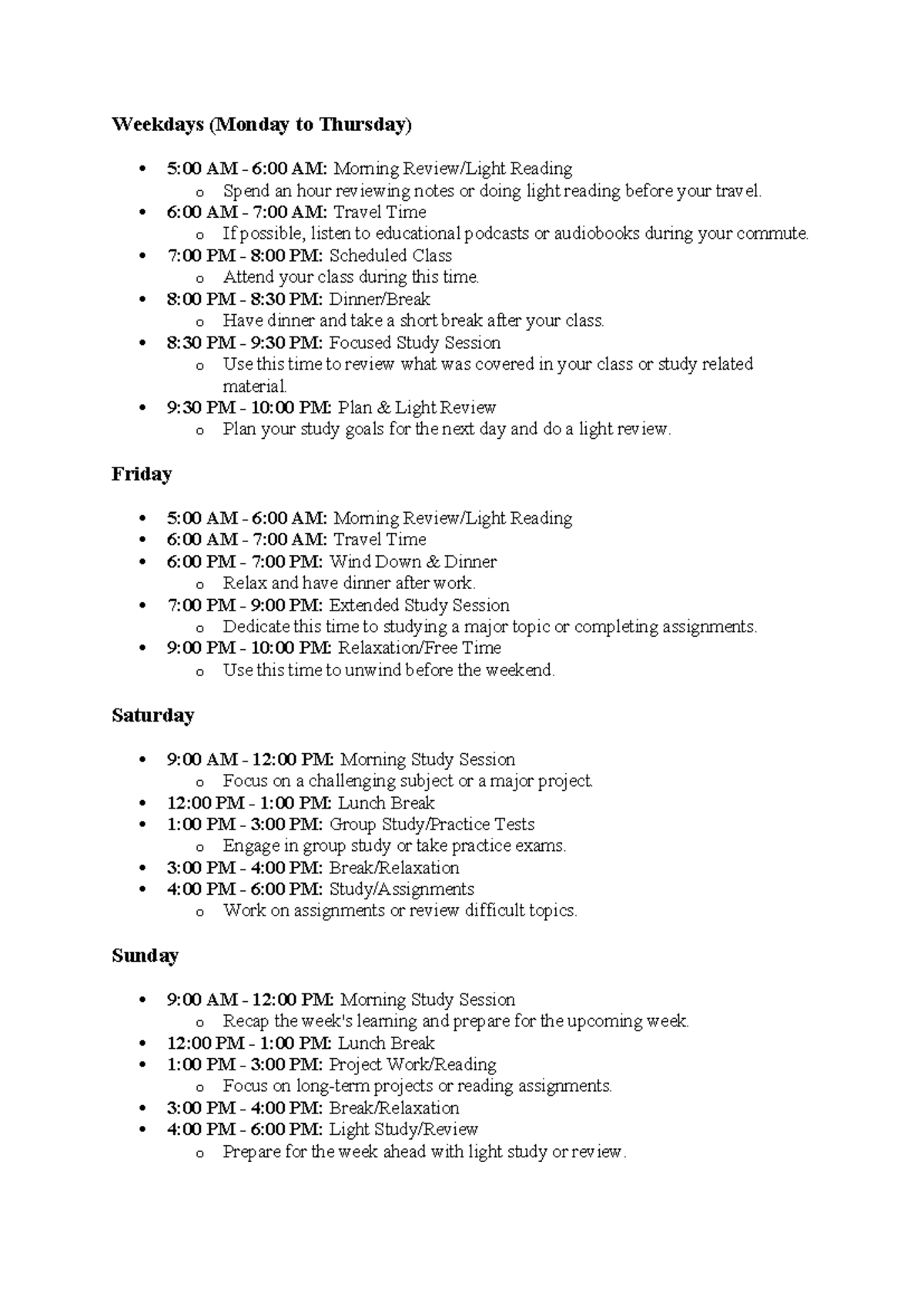 weekdays-study-schedule-morning-to-evening-routine-plan-studocu