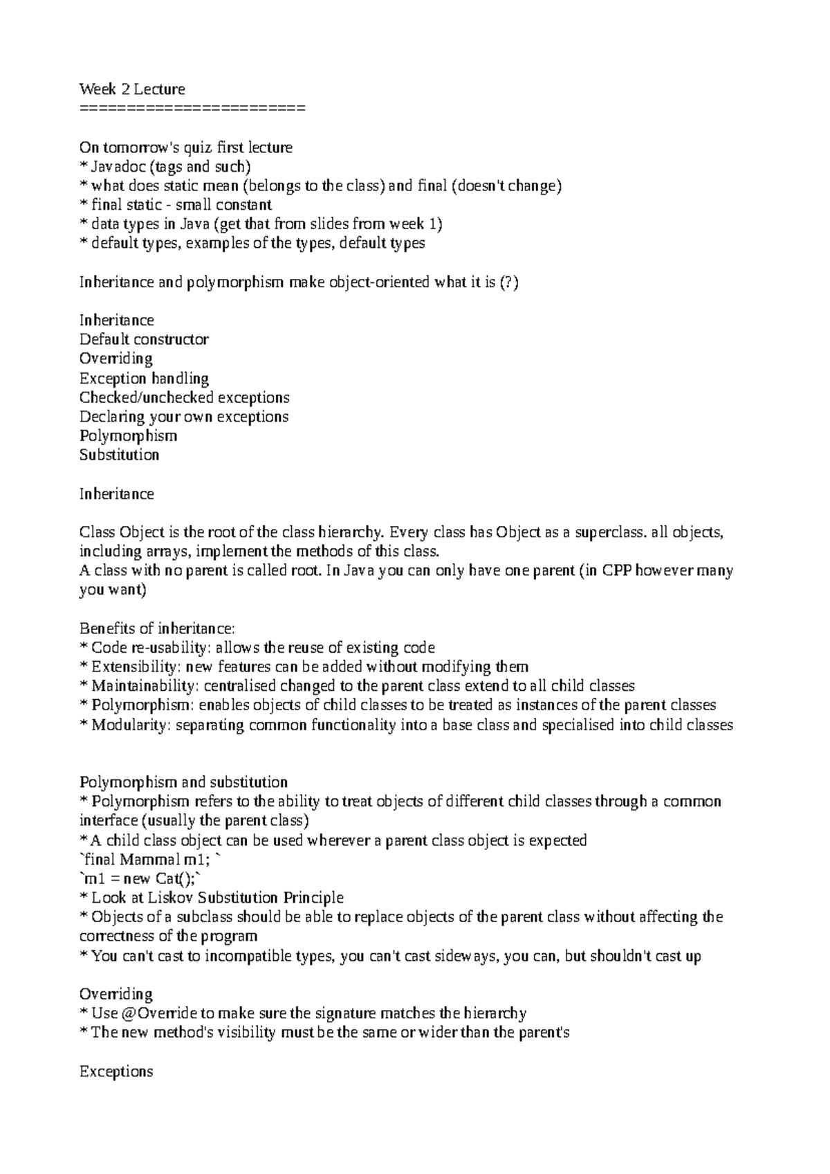 Java Programming (CS101) Week 2 Lecture Notes and Quiz Prep - Studocu