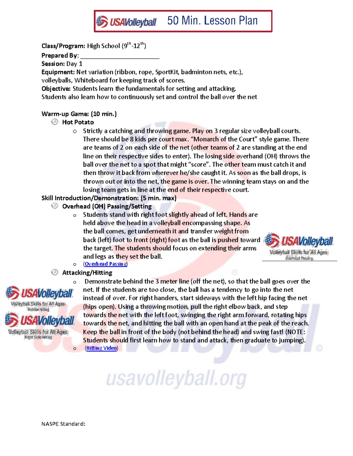 Volleyball Skills & Games Plan for High School (9th-12th) Sessions ...