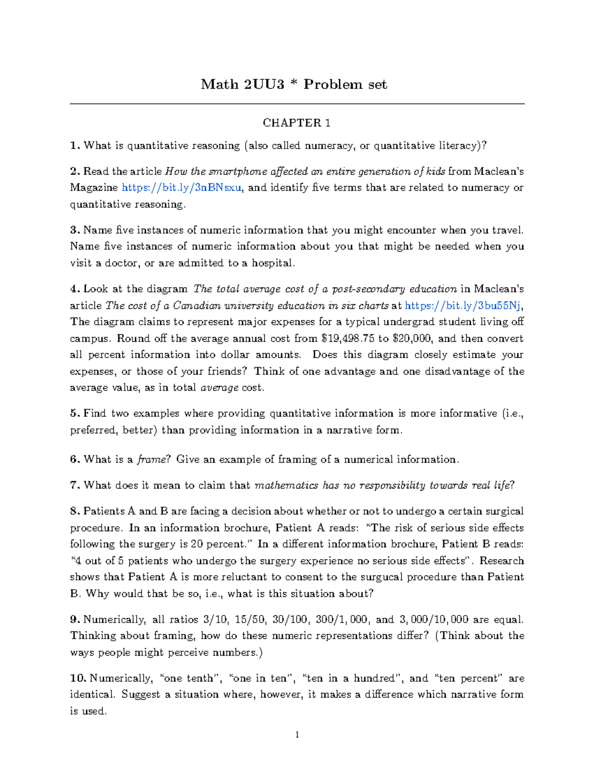 Math 2UU3 Problem Set: Quantitative Reasoning & Definitions - Studocu