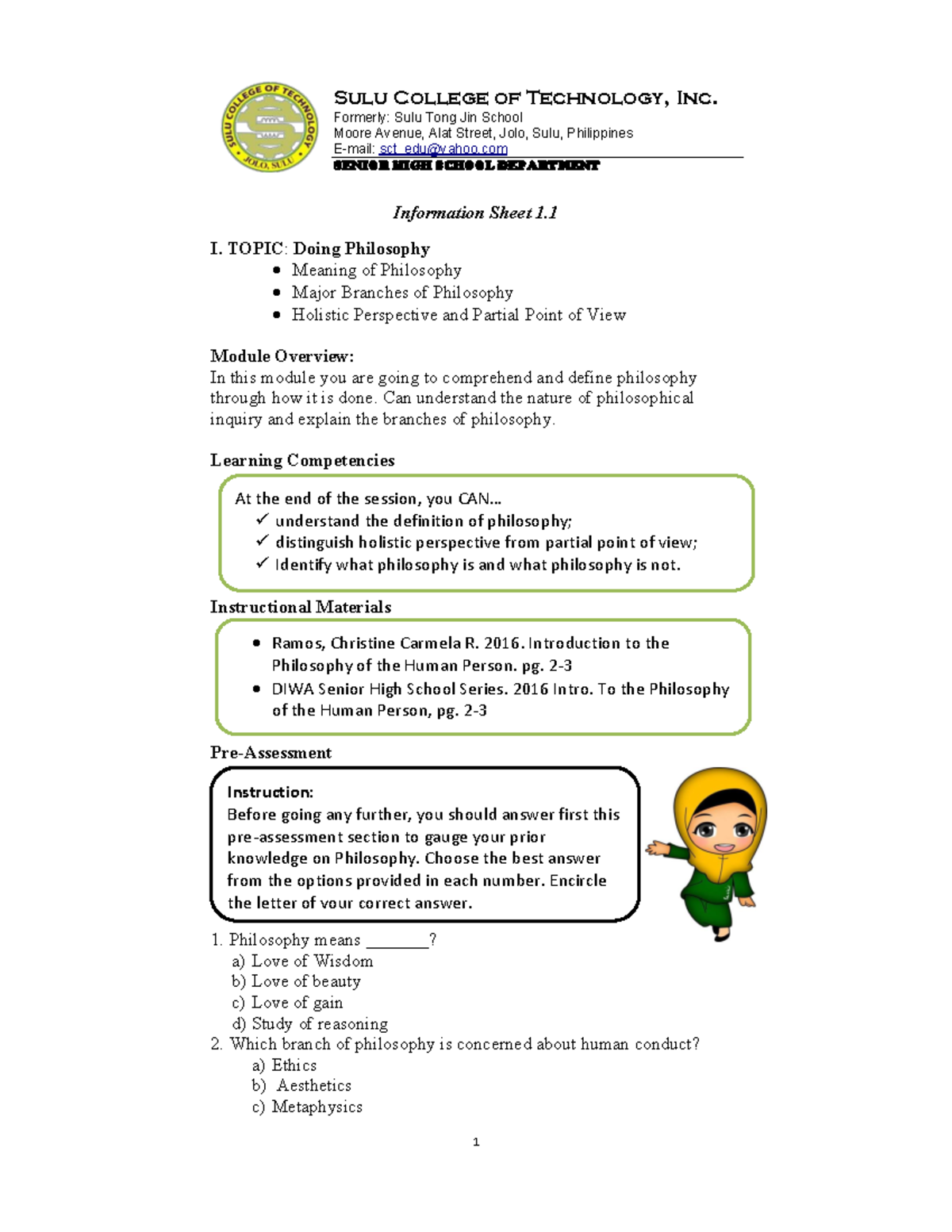 Philosophy of the Human Person: Overview & Methods (SHS 1.1) - Studocu