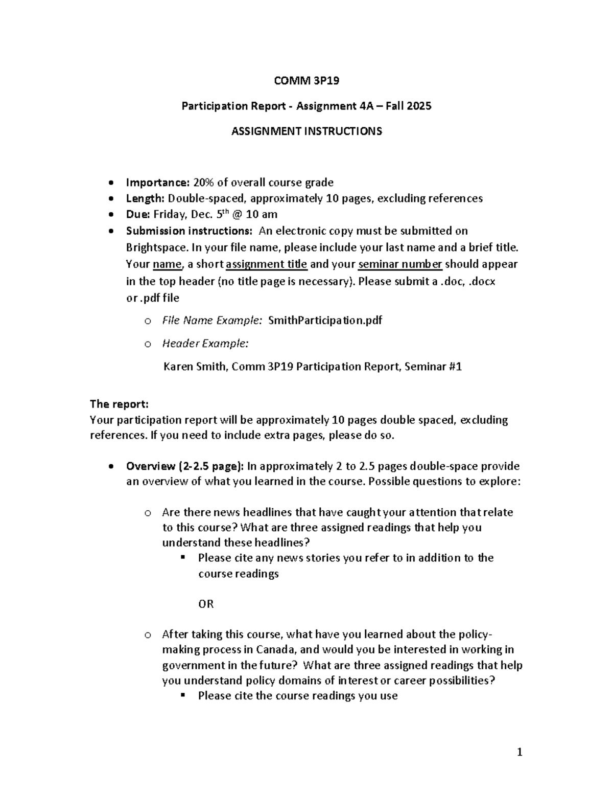 COMM 3P19 Participation Report Assignment 4A Overview & Examples - Studocu