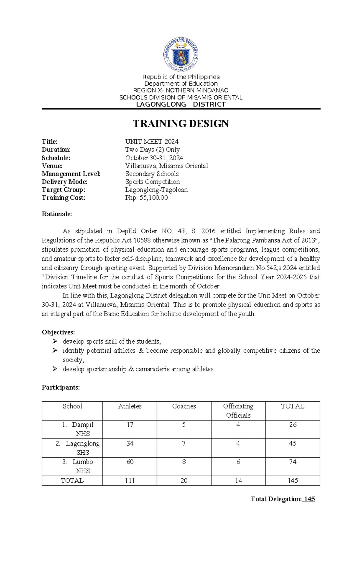 Training design unit meet - Republic of the Philippines Department of ...