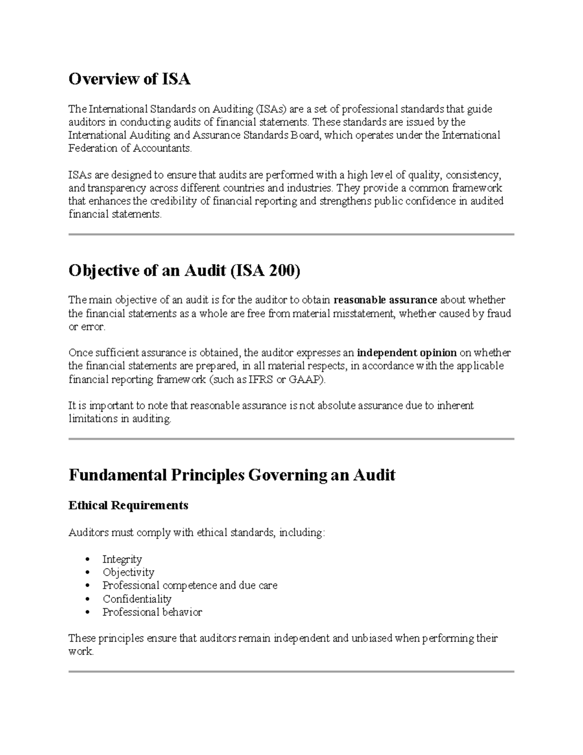 ISA Overview: Understanding International Standards on Auditing - Studocu