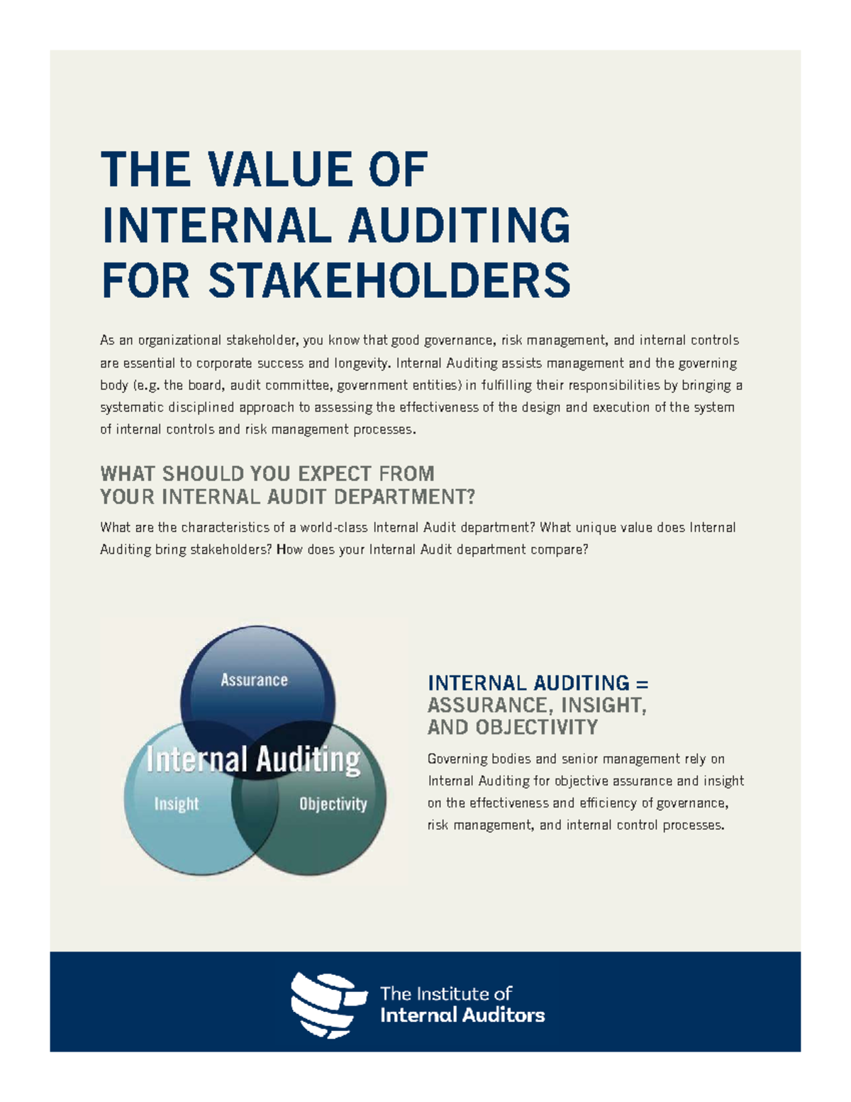 The Value of Internal Auditing for Stakeholders: Insights & Assurance ...
