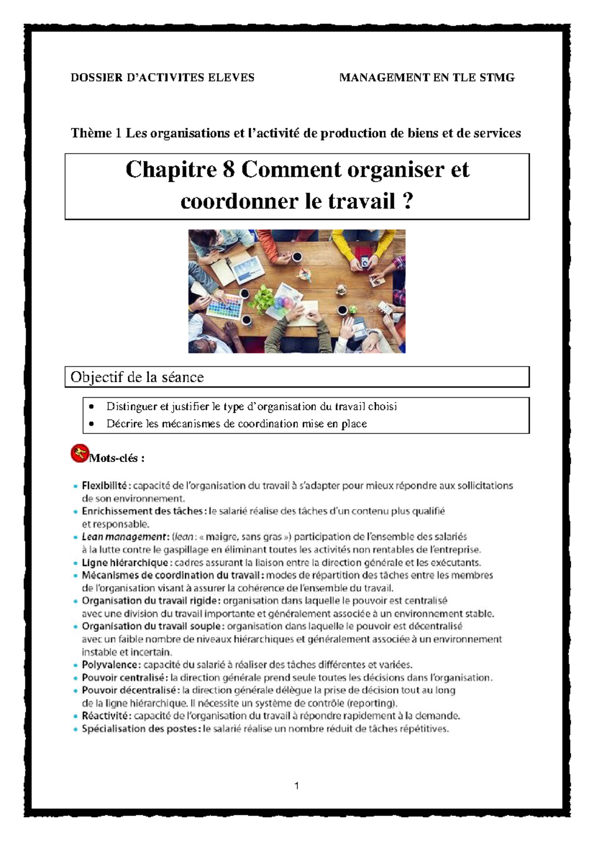 Td STMG Management - Chapitre 8 : Organiser et Coordonner le Travail ...