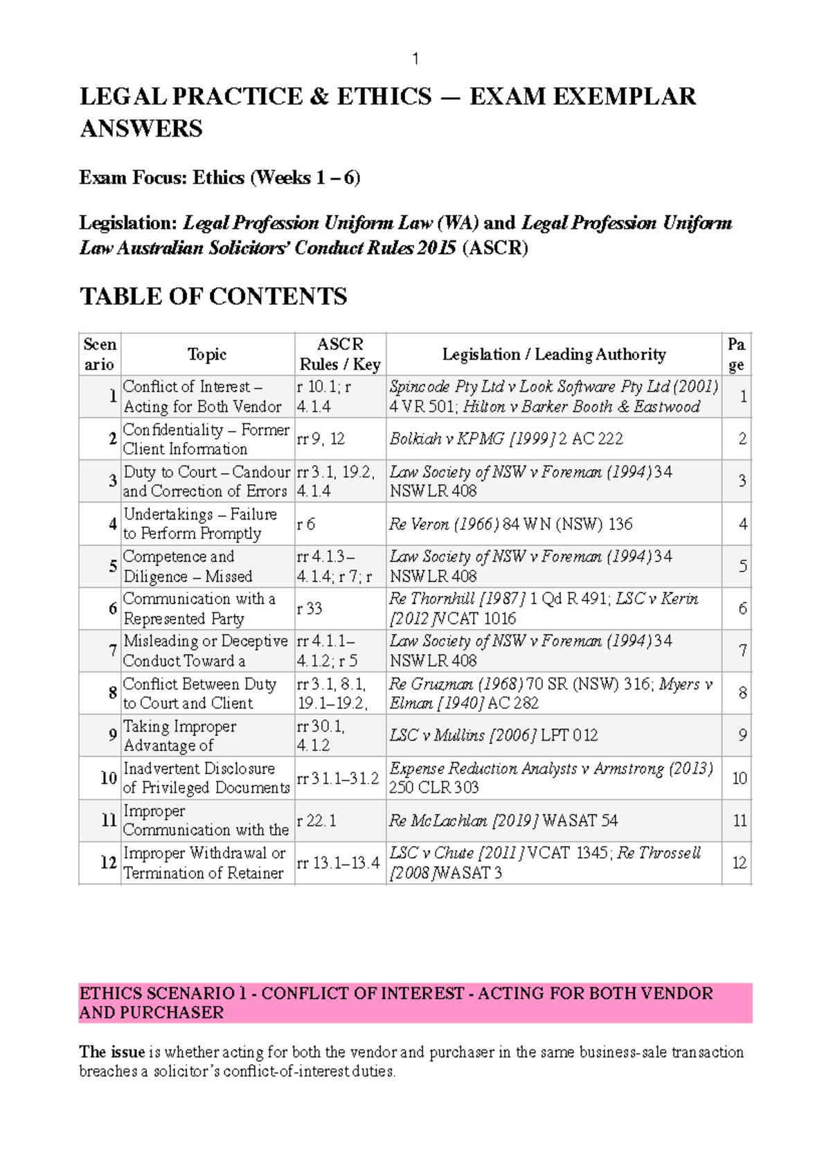 Legal Practice Ethics Exam Notes (LP 101) - Scenarios & Analysis - Studocu