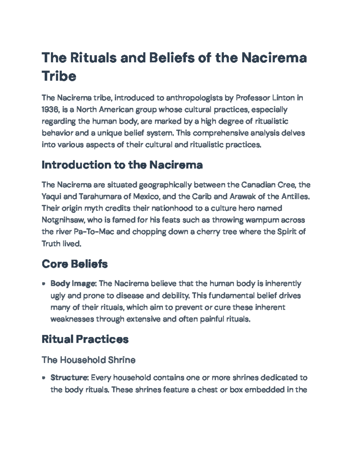 Nacirema Tribe: Analyzing Rituals and Beliefs in Cultural Context - The ...