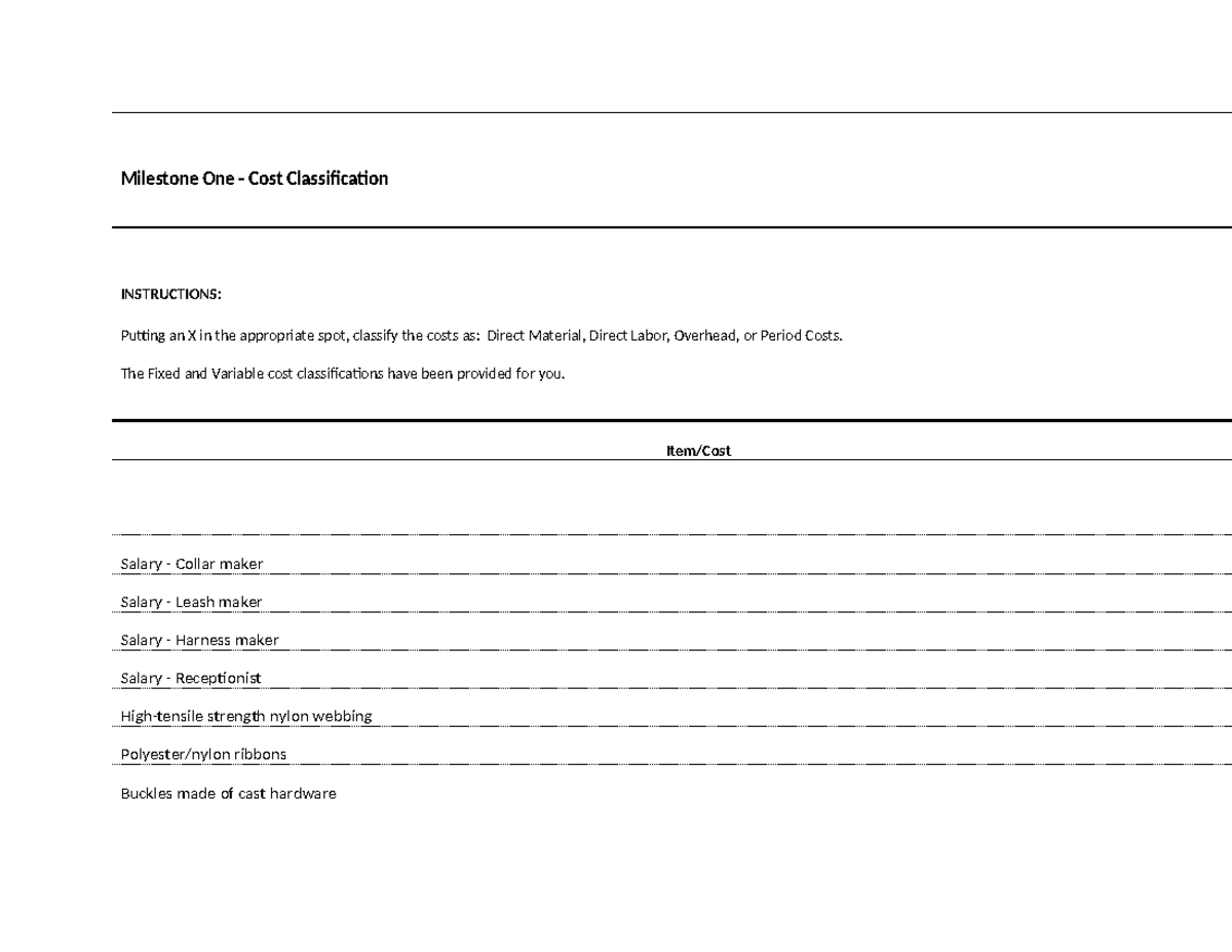Acct 202 Project Workbook: Cost Classification and Analysis - Studocu