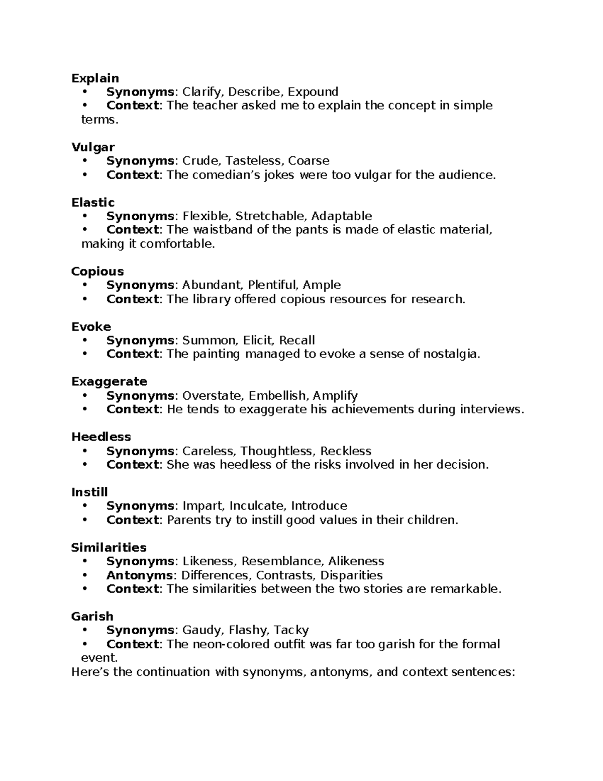 Vocabulary Study Guide: Key Terms & Context Sentences for Learning ...