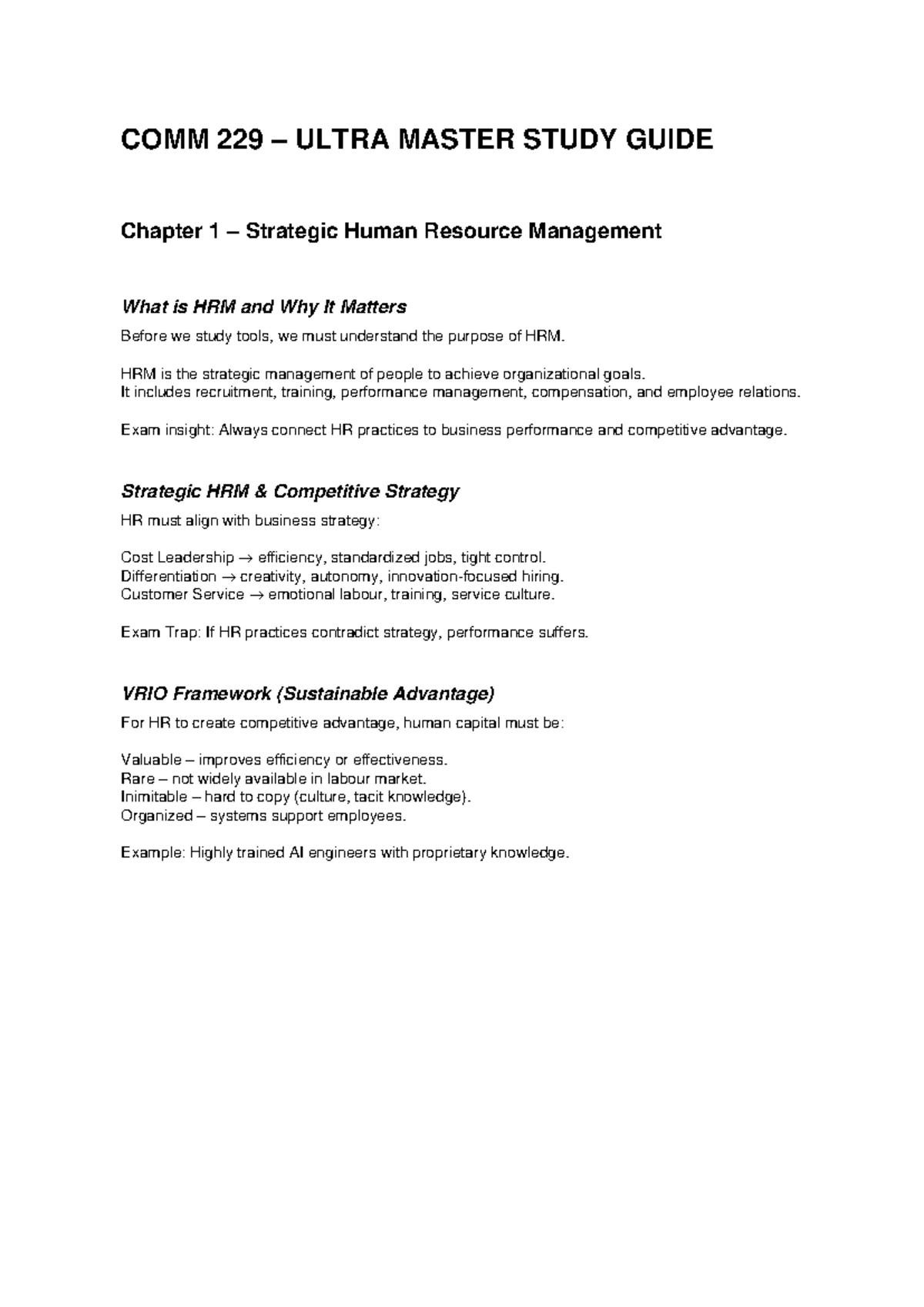 COMM 229 Midterm Study Guide: Strategic HRM & Job Analysis Insights ...