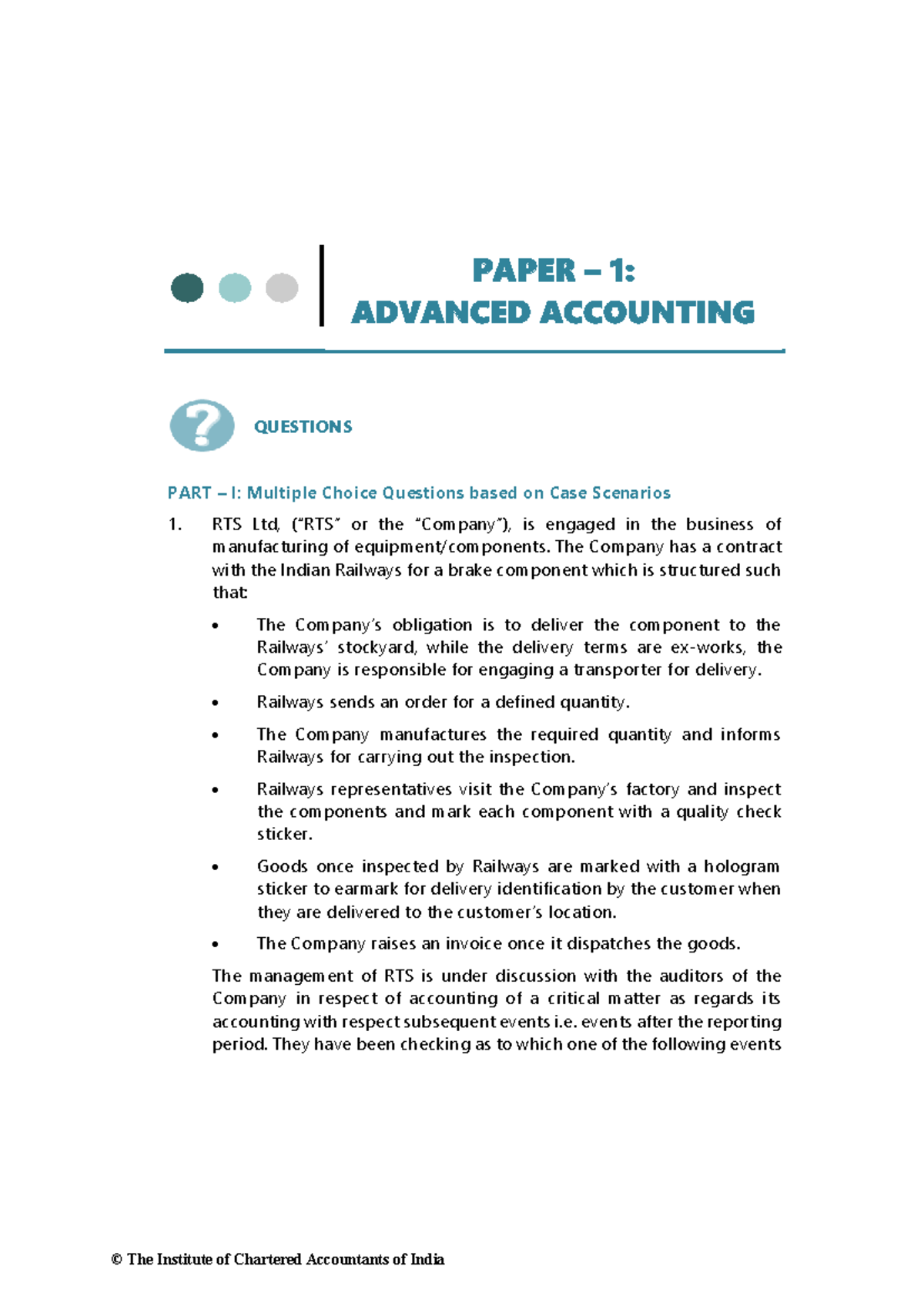 PAPER 1: ADVANCED ACCOUNTING MCQs & Descriptive Qs - MAY 2024 EXAM ...