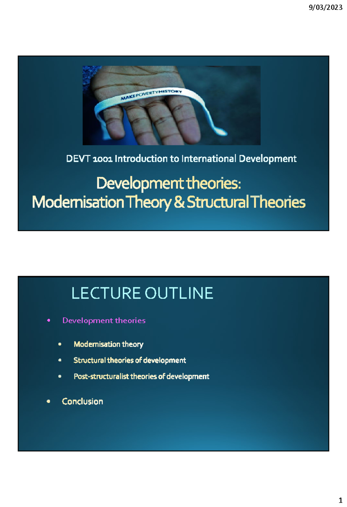 LECTURE OUTLINE: Development Theories & Modernisation (Course Code ...